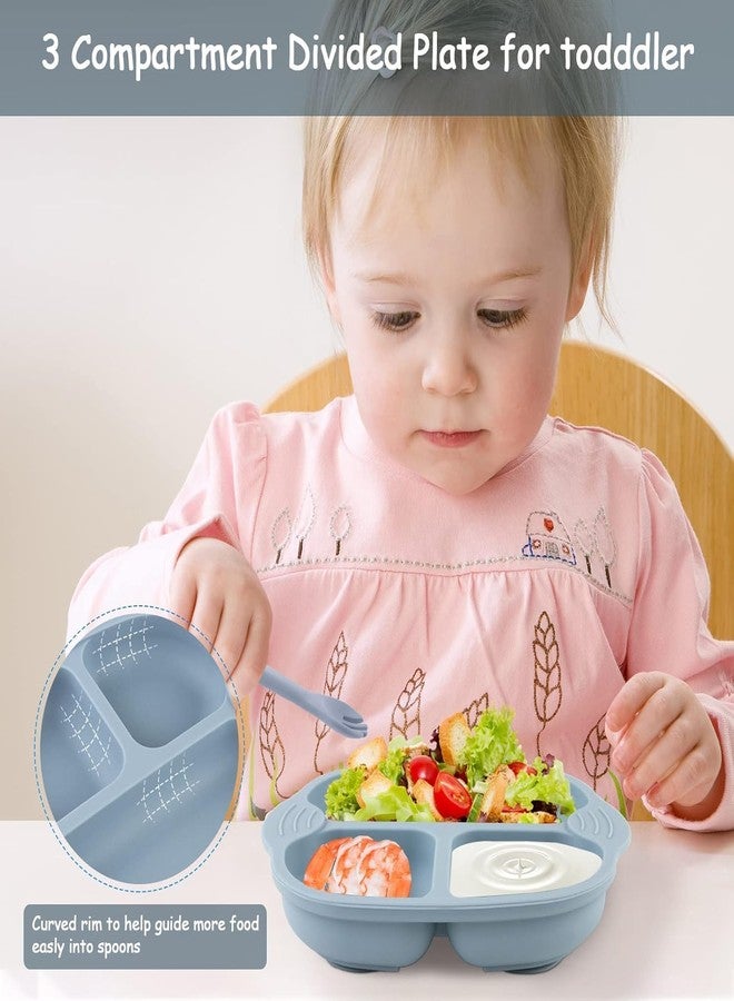 Vortipu Self-Feeding Baby Plate with Suction Cup – BPA-Free Silicone Toddler Plate, Non-Slip, Microwave & Dishwasher Safe – Baby Feeding Dish for Infants & Kids to Learn Eating – Oven Safe (Grey) - Image 4