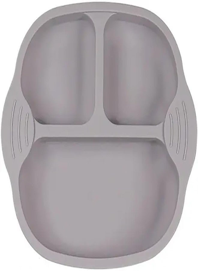 Vortipu Self-Feeding Baby Plate with Suction Cup – BPA-Free Silicone Toddler Plate, Non-Slip, Microwave & Dishwasher Safe – Baby Feeding Dish for Infants & Kids to Learn Eating – Oven Safe (Grey) - Image 1