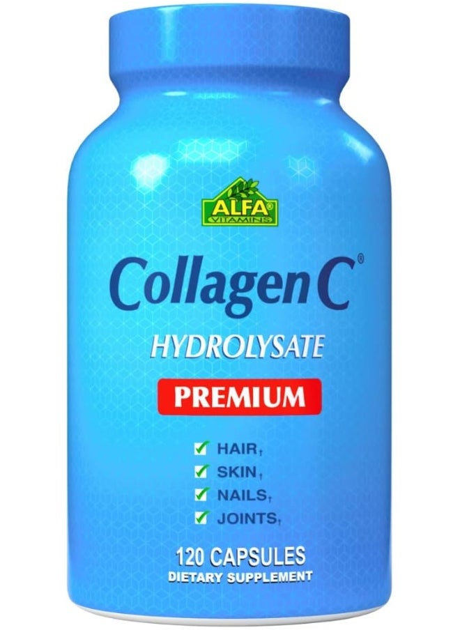 alfa vitamins Collagenc - Premium Collagen Peptides Hydrolysate Formula With C - Nutritional Supplement With C - Skin, Nails & Hair Rejuvenation, Supports Bone, Muscle Health - 120 Capsules  - Image 1