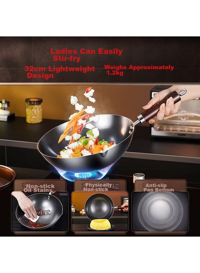 SSGP San Si Iron Wok, Preheated, Non-coated, Seasoned Cast Iron, Household Use, Nitrided, Lightweight, Round Bottom, Extreme Iron Pan, 34cm, 34193 - Image 2