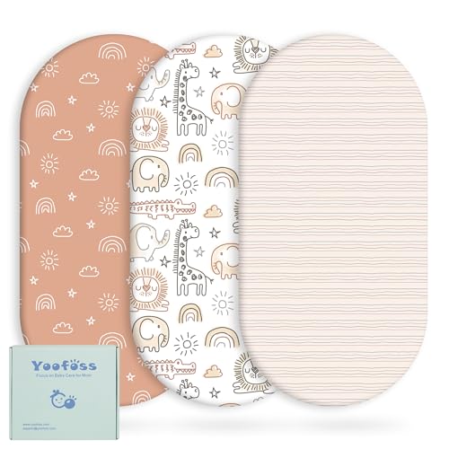 Yoofoss Bassinet Sheets for Baby3Pack Fitted Bassinet Sheets Set Compatible with Halo Bassinest Swivel SleeperBaby DelightAngelblissSoft Breathable Bassinet Mattress Sheets BrownAnimals - Image 1