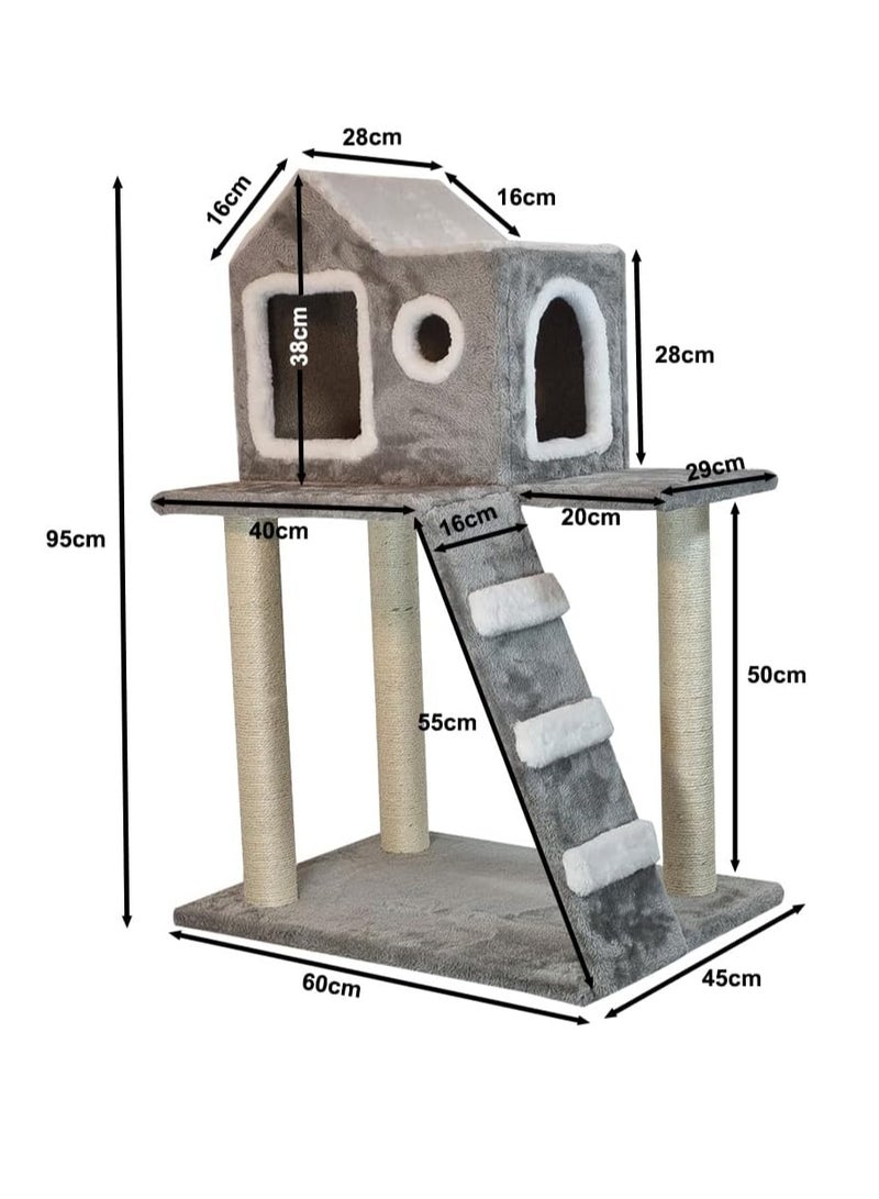 أن ان سي بيتس شجرة قطط داخلية على شكل منزل، ومكان مخصص للقطط، وعمود خدش من السيزال، ومركز أنشطة تفاعلي مع سلم تسلق، وشجرة قطط متينة بطول 95 سم، وسهلة التجميع (رمادي) - Image 2