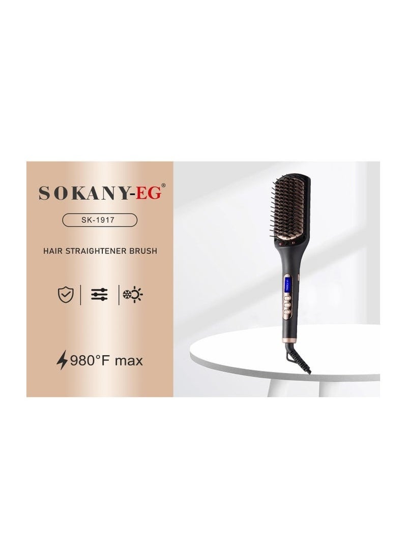 فرشاة شعر سوكانى 980F درجه SK-1917،استخدام آمن قد تكون مجهزة بتقنيات تحمي الشعر من التلف وتقليل مخاطر الإصابة بسبب درجات الحرارة العالية.درجة حرارة عالية:* تصل إلى 980 درجة فهرنهايت، مما يجعلها فعّالة في تصفيف الشعر وتسريع عملية التحميل.أسود