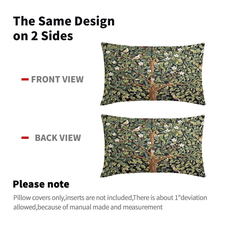 aportt Tree Green Lumbar Pillow Covers 12X20 Inch Set of 2 Watercolor Forest Bird Floral leaves Decorative Pillow Cases Spring Summer Vintage Leaf Flower Cushion Case Farmhouse Home Decor For Sofa Couch - Image 4