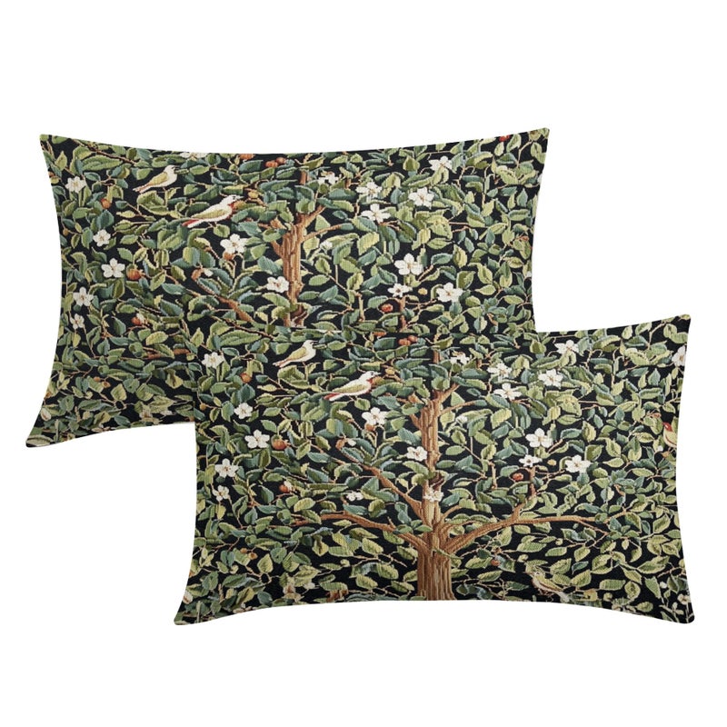 aportt Tree Green Lumbar Pillow Covers 12X20 Inch Set of 2 Watercolor Forest Bird Floral leaves Decorative Pillow Cases Spring Summer Vintage Leaf Flower Cushion Case Farmhouse Home Decor For Sofa Couch - Image 1