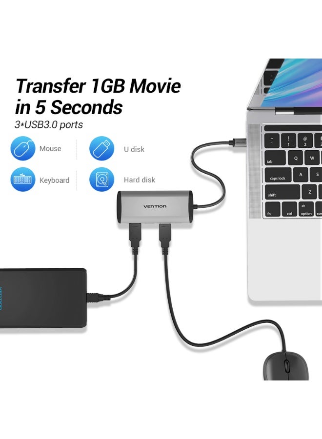 VENTION Type-C to USB3.0*3/Gigabit Ethernet/PD Docking Station Model # TGDHB - Image 4