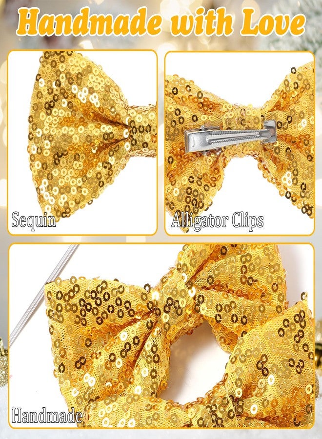 MBAIYO 3Pcs Hair Bows for Girls, Gold Sparkly Glitter Hair Bows for Girls with Metal Clips Sequin Hair Accessories for Women on Birthday Wedding Christmas Party(Gold) - Image 4