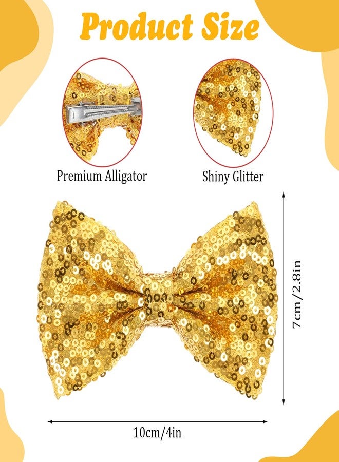 MBAIYO 3Pcs Hair Bows for Girls, Gold Sparkly Glitter Hair Bows for Girls with Metal Clips Sequin Hair Accessories for Women on Birthday Wedding Christmas Party(Gold) - Image 2
