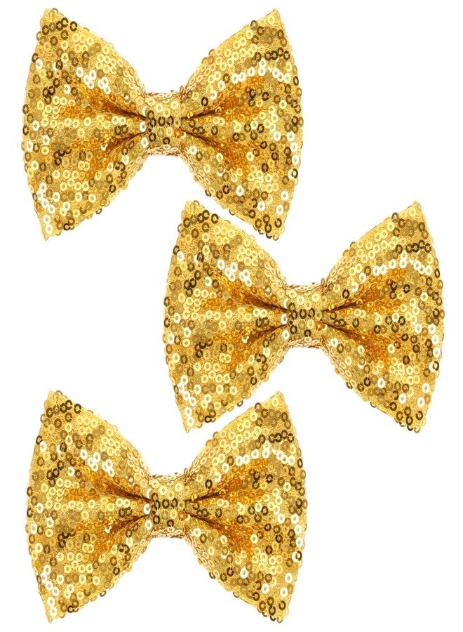 MBAIYO 3Pcs Hair Bows for Girls, Gold Sparkly Glitter Hair Bows for Girls with Metal Clips Sequin Hair Accessories for Women on Birthday Wedding Christmas Party(Gold) - Image 1