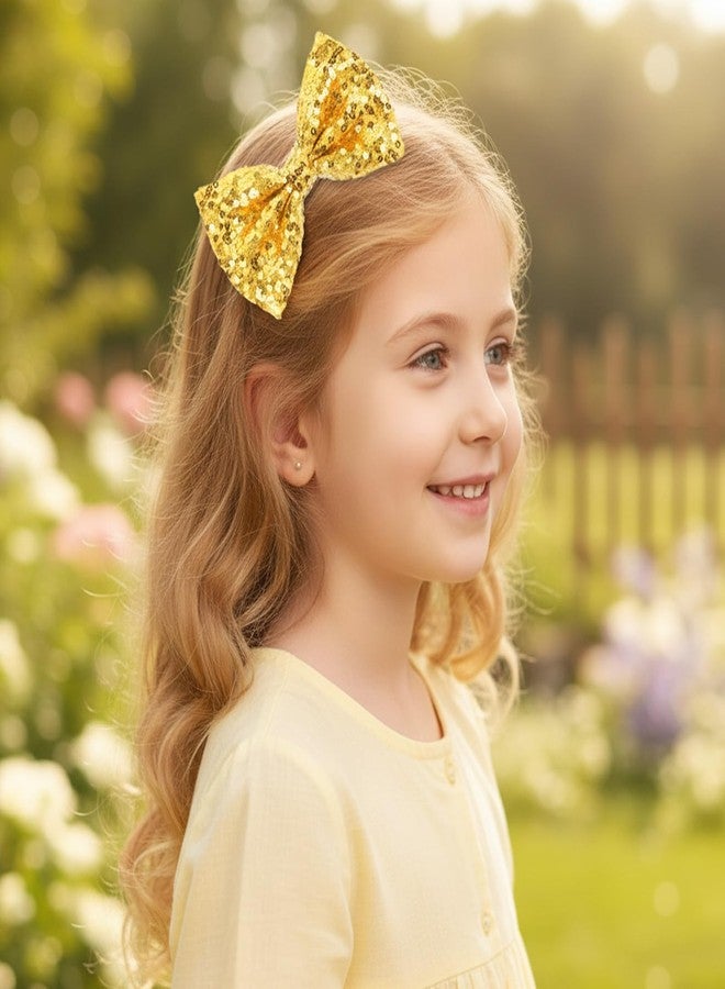 MBAIYO 3Pcs Hair Bows for Girls, Gold Sparkly Glitter Hair Bows for Girls with Metal Clips Sequin Hair Accessories for Women on Birthday Wedding Christmas Party(Gold) - Image 5