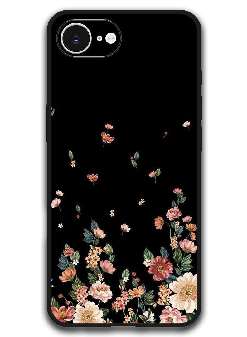 ثيودور حافظة متوافقة مع هاتف Apple iPhone 17e / 16e مقاس 6.1 بوصة، غطاء حماية مضاد للصدمات - زهور بخلفية سوداء - Image 1