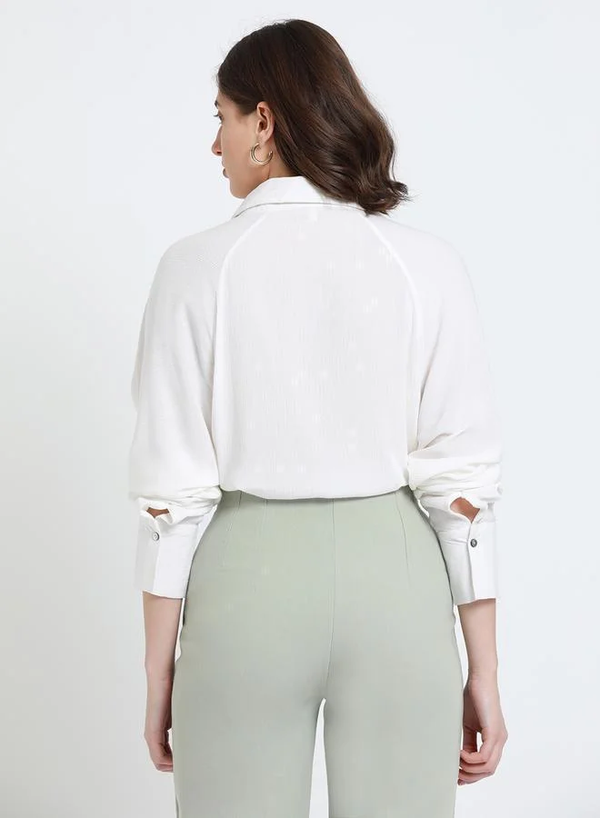 Dennis Lingo White Relaxed Fit Shirt for Women - Viscose Crepe, Full Sleeves, Shirt Collar, Solid, Casual,