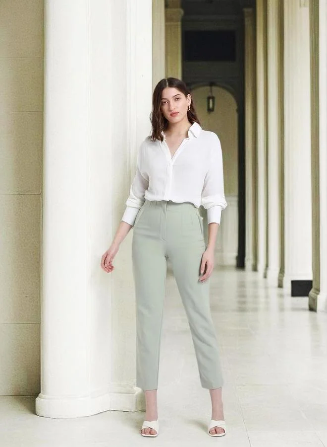 Dennis Lingo White Relaxed Fit Shirt for Women - Viscose Crepe, Full Sleeves, Shirt Collar, Solid, Casual,