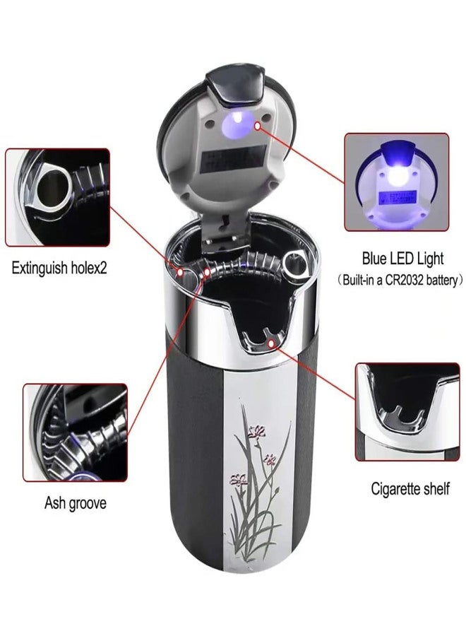 Solar Carbon Fiber Vehicle Ashtray With LED Light Black - Image 2