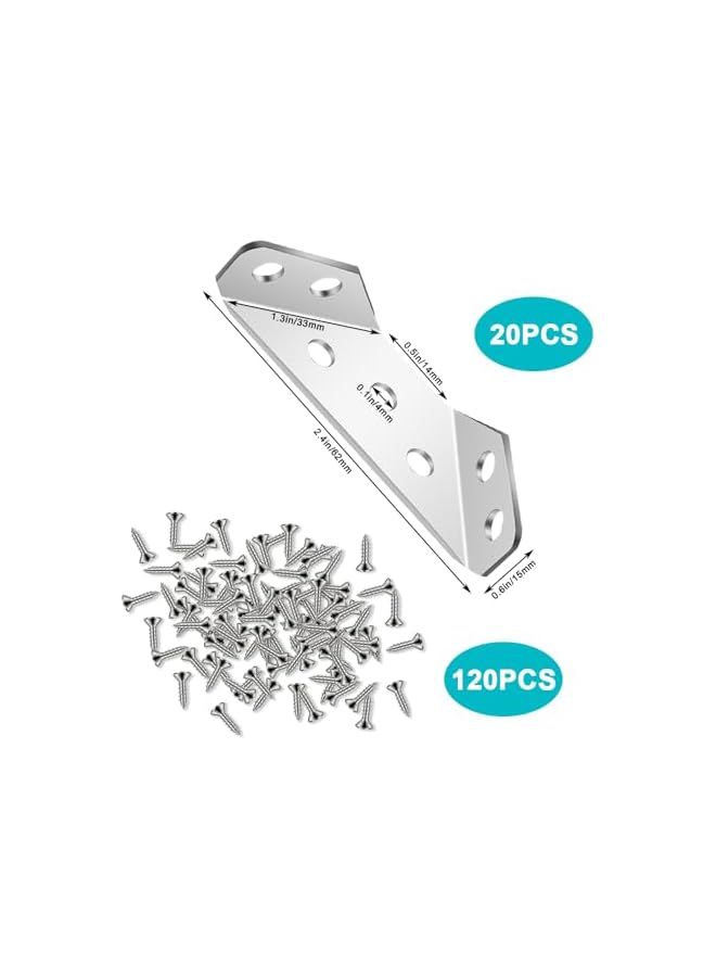 PROMASS promass Angle Brackets, 20pcs Stainless Steel Furniture Corner Connector, Corner Braces for Wood with Screws for Cabinet, Table, Chair  - Image 5