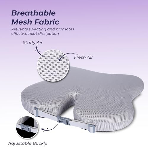 Billebon Ultimate Car Wedge Seat Cushion | Premium Memory Foam Cushion with Coccyx Tailbone Cutout | Helps Relieve Hip, Tailbone & Lower Back Pain | Supports Weight Up to 100 kg (Grey Pack of 1) - Image 2