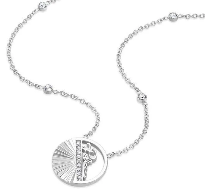 بوليس قلادة نسائية من الفولاذ المقاوم للصدأ مع كريستالات