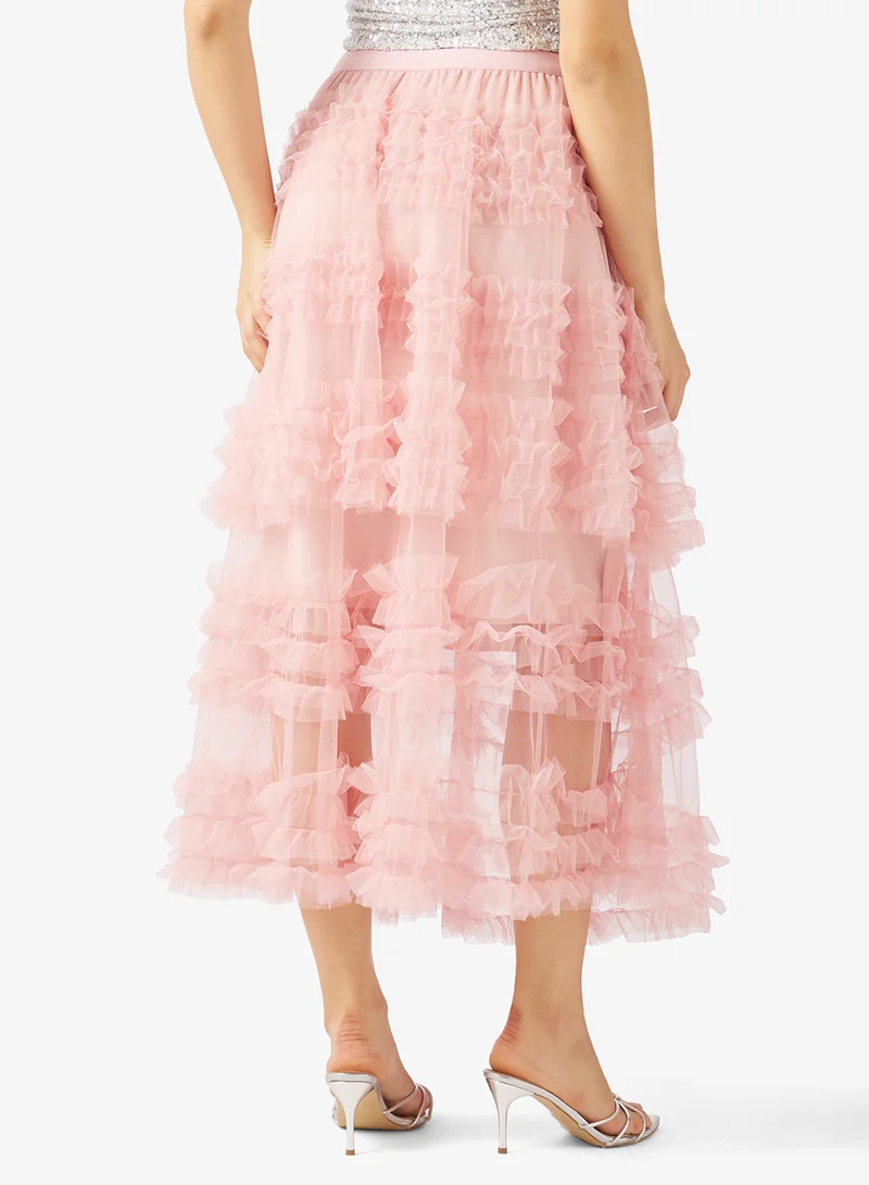 Ginger  Mesh Frill Detail Tulle Skirt for Women | Best Price UAE