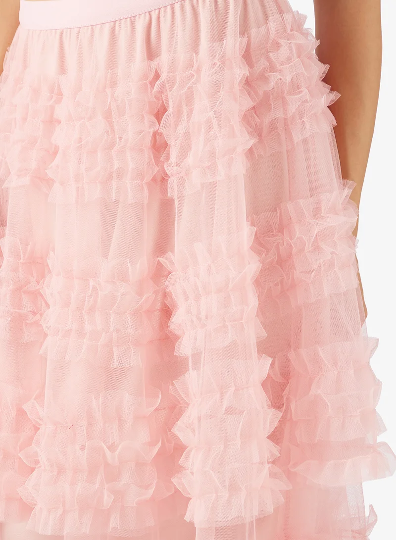 Ginger  Mesh Frill Detail Tulle Skirt for Women | Best Price UAE