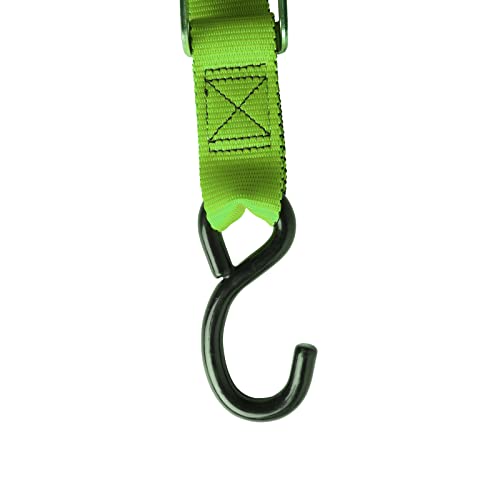 PRO CAKEN 2 PCS 1.5”Width Soft Loop Motorcycle Tie Down Strap-7ft-1500LB Break Strength,Fit for Moving Cargo,Lawn Equipment, Appliance,Motorcycle,with Premium S-Hook & Ratchet Mechanism-Green - Image 5