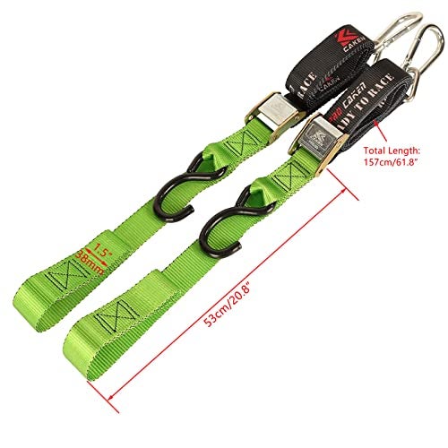 PRO CAKEN 2 PCS 1.5”Width Soft Loop Motorcycle Tie Down Strap-7ft-1500LB Break Strength,Fit for Moving Cargo,Lawn Equipment, Appliance,Motorcycle,with Premium S-Hook & Ratchet Mechanism-Green - Image 2