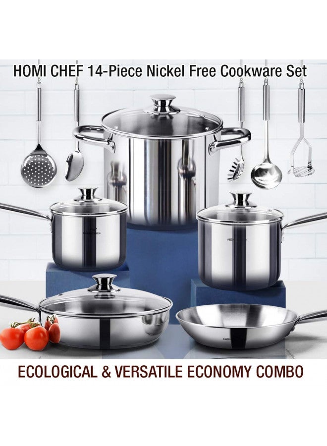 HOMICHEF 14-Piece Nickel Free Stainless Steel Cookware Set - Nickel Free Stainless Steel Pots And Set - Stainless Steel Non-Toxic Cookware Set - Stainless Steel Healthy Induction Cookware Sets  - Image 3
