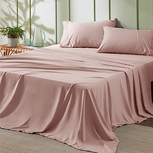 Bedsure Bedsure King Size Sheets Set  4 Pieces Soft King Sheets  Breathable  Cooling  Hotel Luxury  Easy Care Polyester Microfiber Bedding for Women Men Dusty Pink 