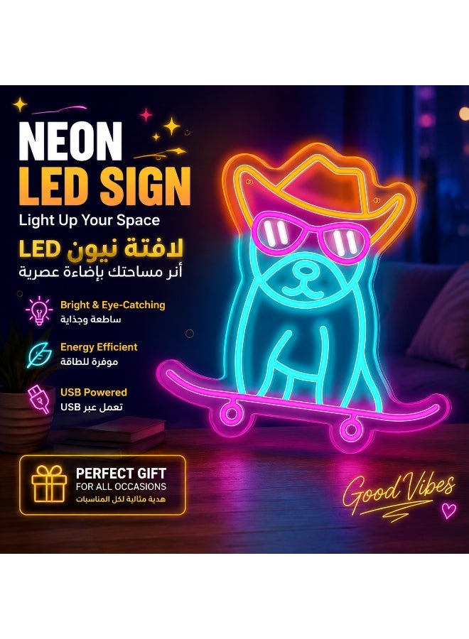 Neon Dog LED Wall Light USB Powered - Colorful Skateboarding Pet Decor for Game Room Bedroom Party, Energy Saving Night Lamp, Cool Gift Idea - Image 2