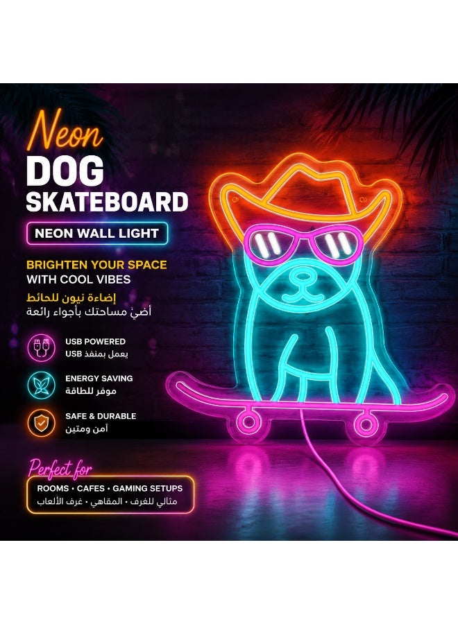 Neon Dog LED Wall Light USB Powered - Colorful Skateboarding Pet Decor for Game Room Bedroom Party, Energy Saving Night Lamp, Cool Gift Idea - Image 3