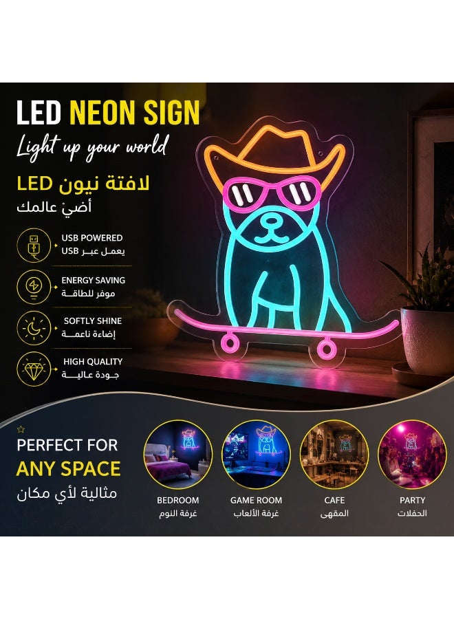 Neon Dog LED Wall Light USB Powered - Colorful Skateboarding Pet Decor for Game Room Bedroom Party, Energy Saving Night Lamp, Cool Gift Idea - Image 5