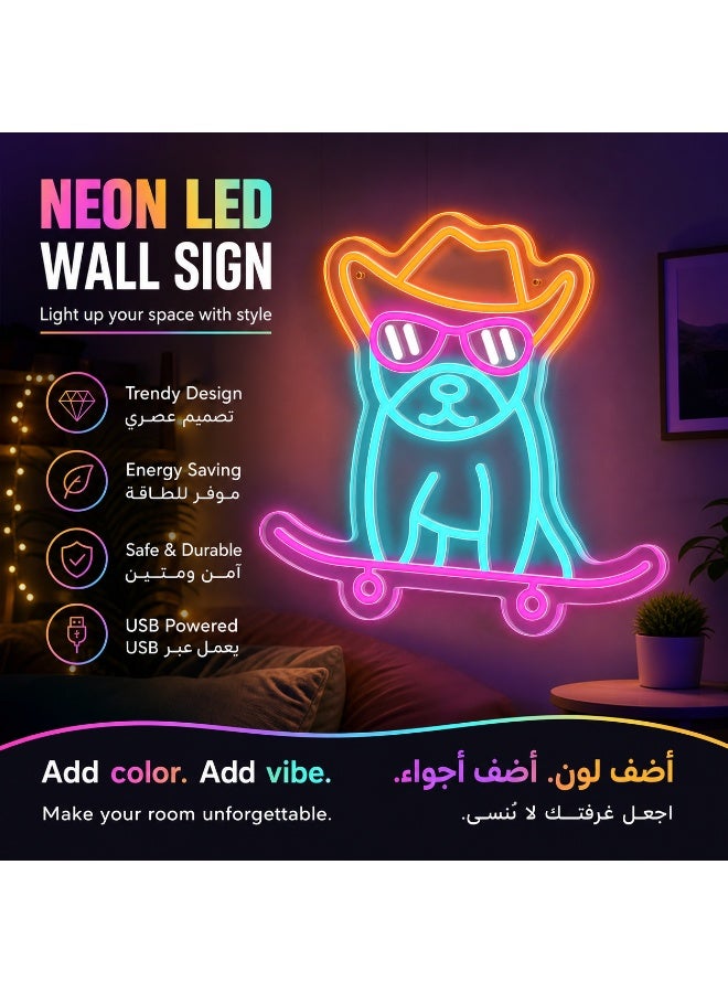 Neon Dog LED Wall Light USB Powered - Colorful Skateboarding Pet Decor for Game Room Bedroom Party, Energy Saving Night Lamp, Cool Gift Idea - Image 4