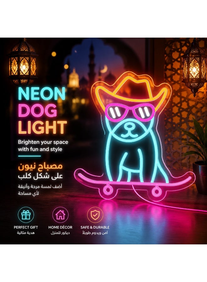 Neon Dog LED Wall Light USB Powered - Colorful Skateboarding Pet Decor for Game Room Bedroom Party, Energy Saving Night Lamp, Cool Gift Idea - Image 1