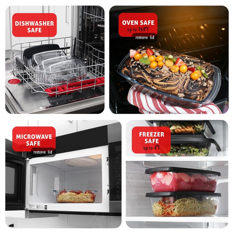 EATEX Glass Bread Pans for Homemade Bread Baking, 1.9 Qt Deep Glass Food Storage Containers with Lids, 3 Bread Loaf Pans 3 Airtight Lids - Image 3