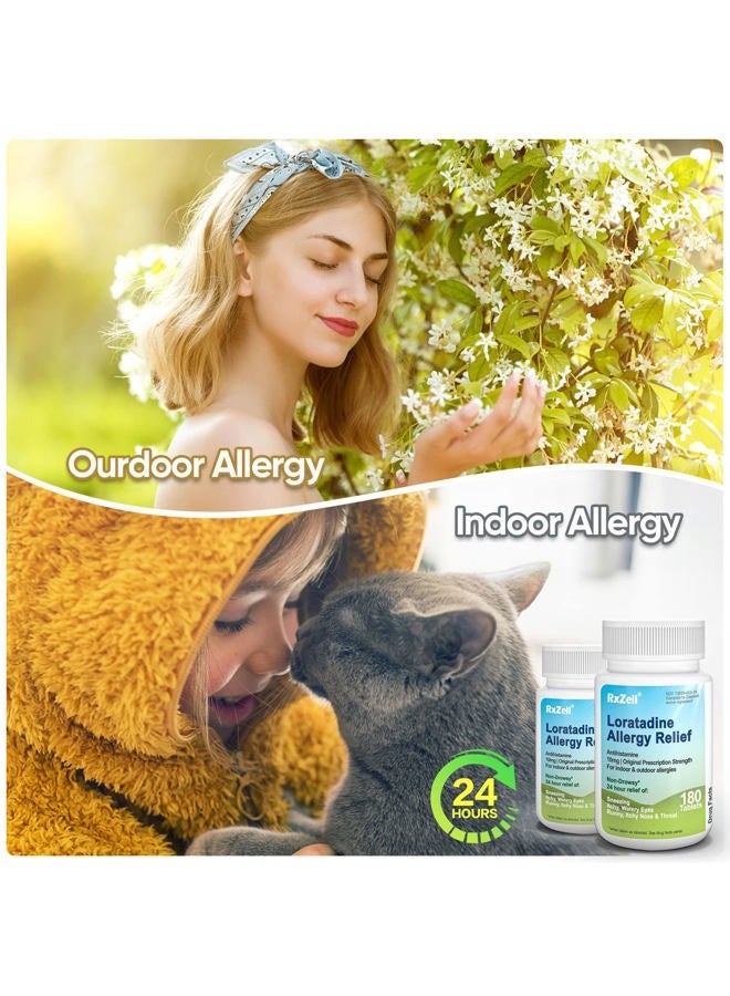 RXZELL Allergy Relief, Loratadine 10mg, 180 Tablets – 24 Hour Non-Drowsy Antihistamine Allergy Medicine - Image 4