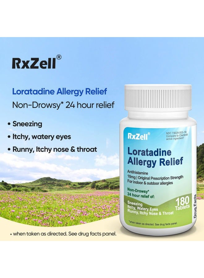 RXZELL Allergy Relief, Loratadine 10mg, 180 Tablets – 24 Hour Non-Drowsy Antihistamine Allergy Medicine - Image 2