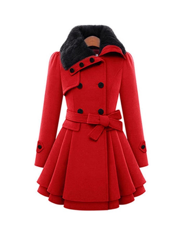 Ruffle Hem Trench Coat Red - Image 1