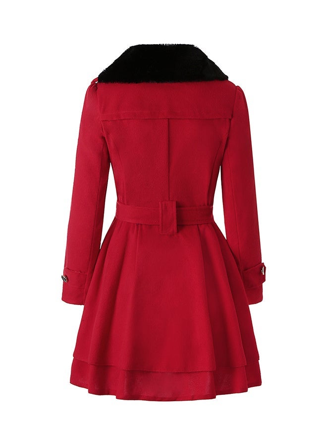 Ruffle Hem Trench Coat Red - Image 2
