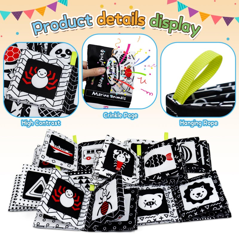 Dr.Rapeti Soft Cloth Books Baby Books Bath Books 6-Pack for Baby Infant Toddler Kids High Contrast Black and White Crinkle Washable Chewable Non-Toxic Early Educational Giftable - Image 4