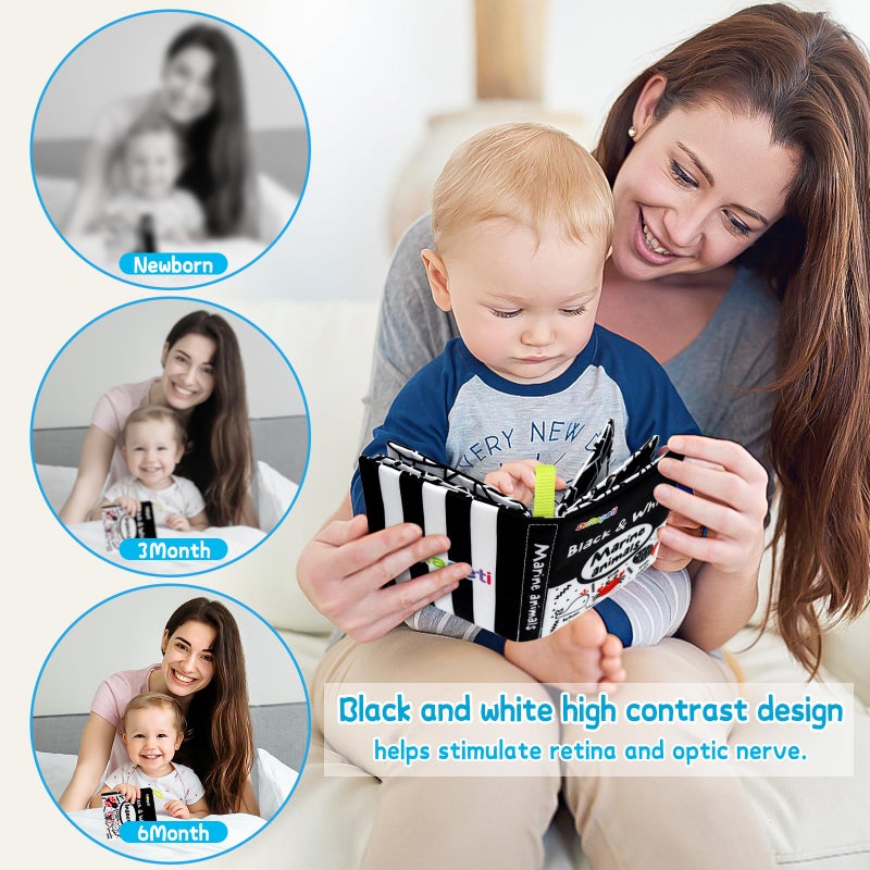 Dr.Rapeti Soft Cloth Books Baby Books Bath Books 6-Pack for Baby Infant Toddler Kids High Contrast Black and White Crinkle Washable Chewable Non-Toxic Early Educational Giftable - Image 3