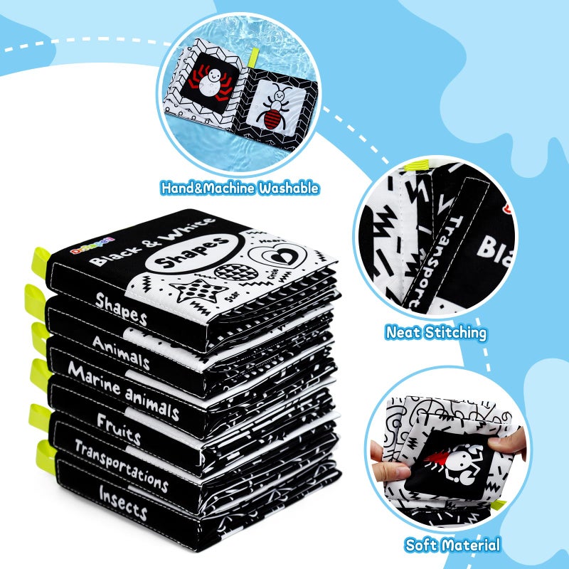 Dr.Rapeti Soft Cloth Books Baby Books Bath Books 6-Pack for Baby Infant Toddler Kids High Contrast Black and White Crinkle Washable Chewable Non-Toxic Early Educational Giftable - Image 5