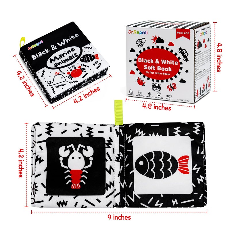 Dr.Rapeti Soft Cloth Books Baby Books Bath Books 6-Pack for Baby Infant Toddler Kids High Contrast Black and White Crinkle Washable Chewable Non-Toxic Early Educational Giftable - Image 2
