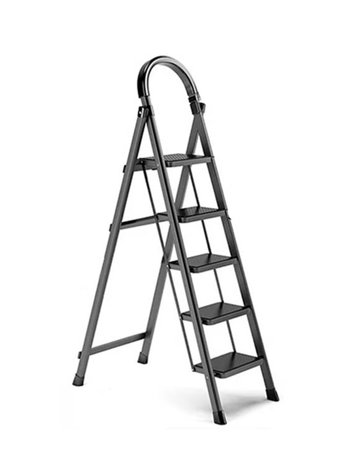 AL QADAH Foldable Metal Step Ladder 5 Step Gray 165x46cm Anti Slip Wide Pedals Safety Lock Tool Tray Utility Ladder for Home Kitchen Garage Office Use  - Image 1