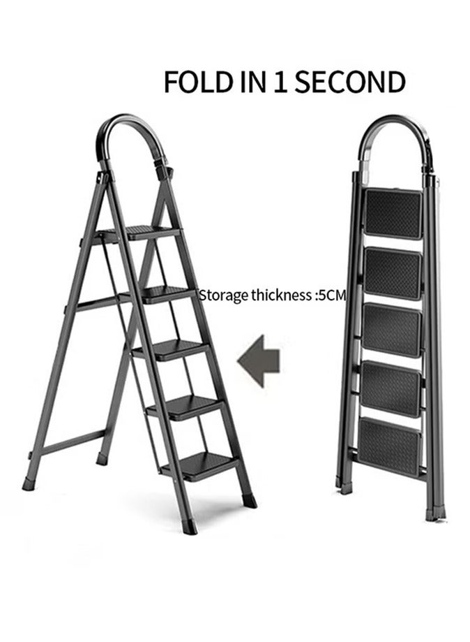 AL QADAH Foldable Metal Step Ladder 5 Step Gray 165x46cm Anti Slip Wide Pedals Safety Lock Tool Tray Utility Ladder for Home Kitchen Garage Office Use  - Image 4