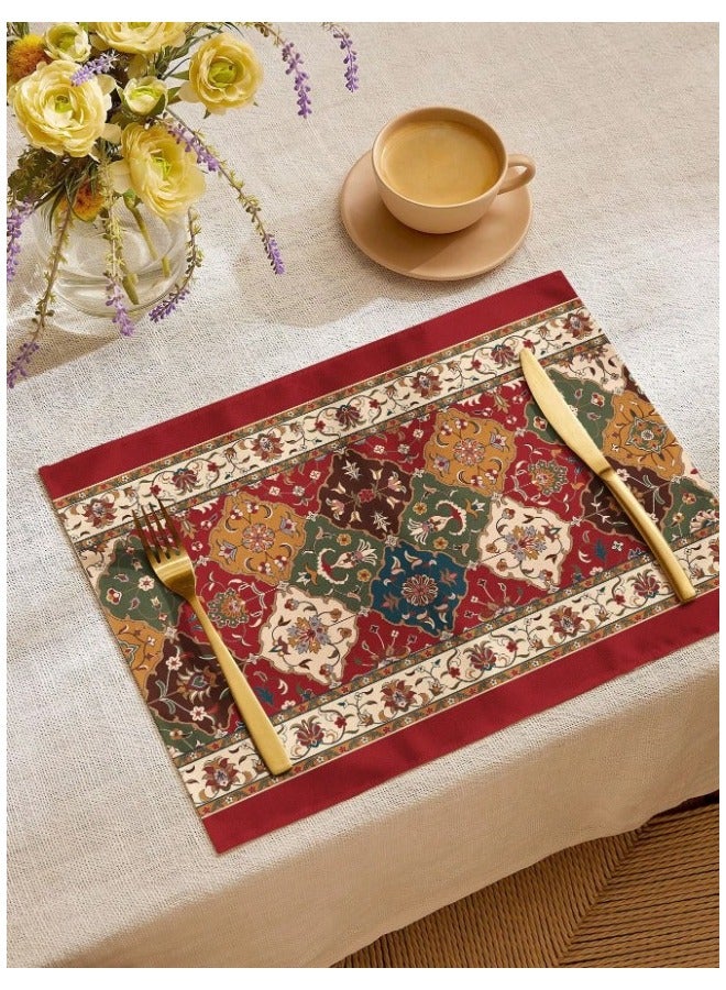 مفارش طاولة بتصميم بوهيمي قديم  مناسبة لطاولة المطبخ والمائدة 4 قطع - Image 1