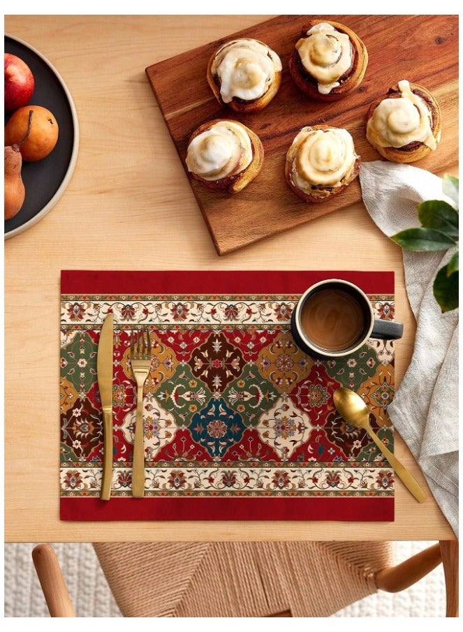 مفارش طاولة بتصميم بوهيمي قديم  مناسبة لطاولة المطبخ والمائدة 4 قطع - Image 2