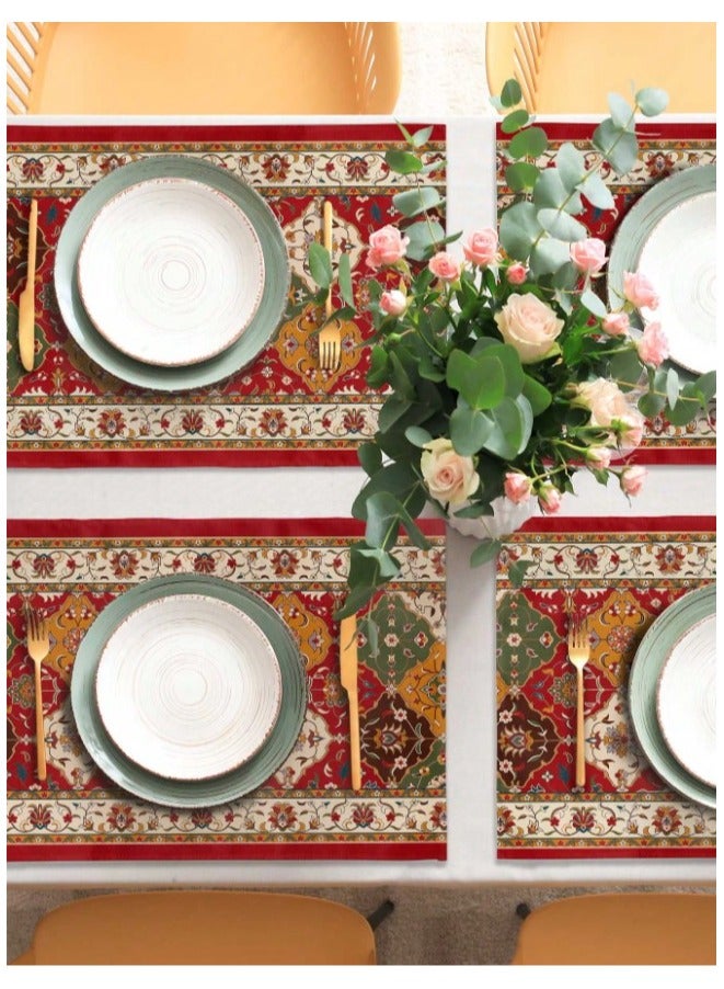 مفارش طاولة بتصميم بوهيمي قديم  مناسبة لطاولة المطبخ والمائدة 4 قطع - Image 3