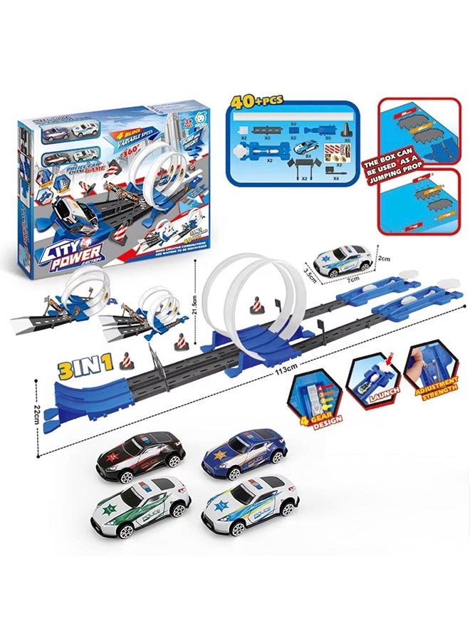 Toyland 3-in-1 Double Loop Racing Track Set, Adjustable Power Launcher with Metal Toy Cars ,40-Piece Stunt & Jumping Playset for Kids - Assorted Colors - Image 2
