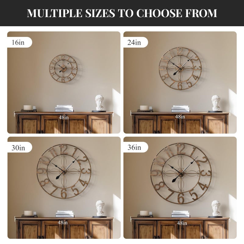 Cuspin 24 inch Wall Clock, Large Wall Clocks for Living Room, Decorative Metal Round Clock Battery-Operated Silent Non Ticking Retro Rustic Arabic Numerals Analog, Bronze - Image 4