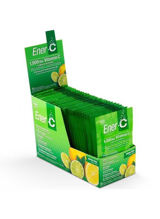 Ener-C مشروب متعدد الفيتامينات بنكهة الليمون والليمون الأخضر، 1000 ملغ فيتامين ج، غير معدّل وراثيًا، نباتي، مساحيق عصير فواكه حقيقية، دعم المناعة الطبيعي، إلكتروليتات، خالي من الغلوتين، عبوة واحدة تحتوي على 30 حزمة - Image 2