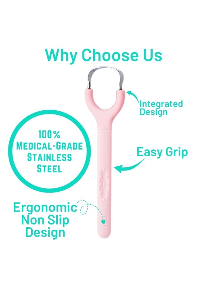 NIKITA.VIVI 2Pcs Tongue Scraper Stainless Steel Green and Pink Handle Tongue Cleaners with Travel Box Tongue Cleaner Tool for Oral Hygiene Fresh Breath Reduce Bad Breath Reusable Tongue Scrapers for Adults Rose Gold - Image 5